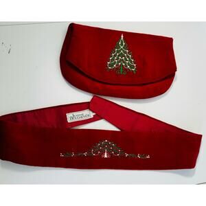 Vintage Rare Jeannie Bouchever Holiday Red Velour Clutch and Belt Set 1980s